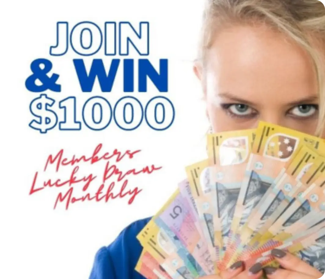 A woman holding up a stack of money with the words join and win $ 1000