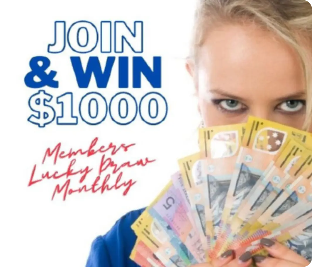 A woman holding up a stack of money with the words join and win $ 1000 A woman holding up a stack of money with the words join and win $ 1000
