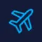 A blue airplane icon on a dark background A blue airplane icon on a dark background