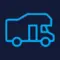 A blue rv icon on a dark background A blue rv icon on a dark background