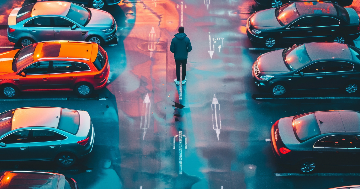 Person walking to find car park Person walking to find car park