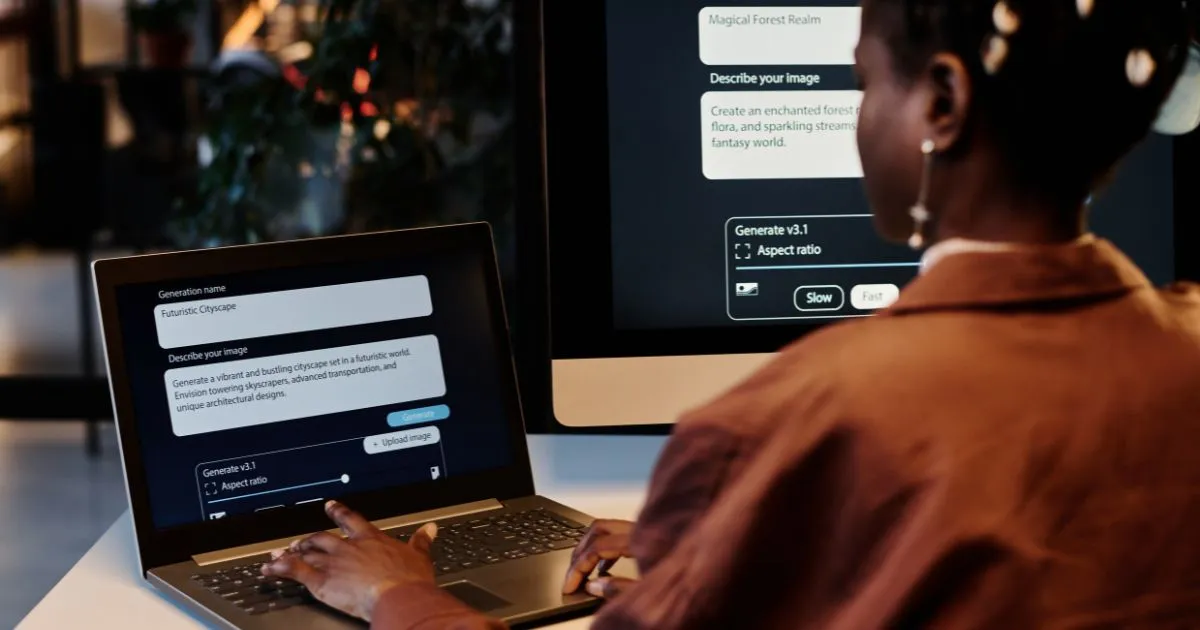 A Lady Using Ai On Her Laptop To Run Her Parking Business A Lady Using Ai On Her Laptop To Run Her Parking Business