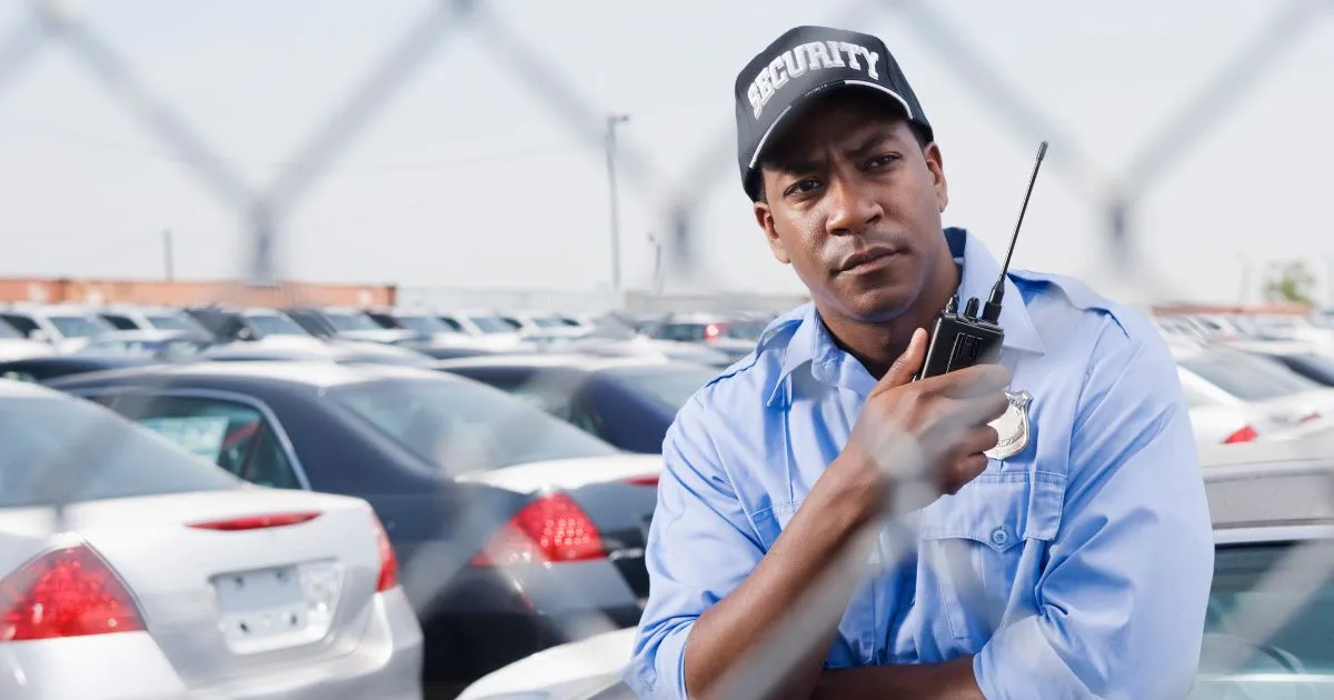 A Security Guard On His Duty In A Long Term Parking Lot A Security Guard On His Duty In A Long Term Parking Lot