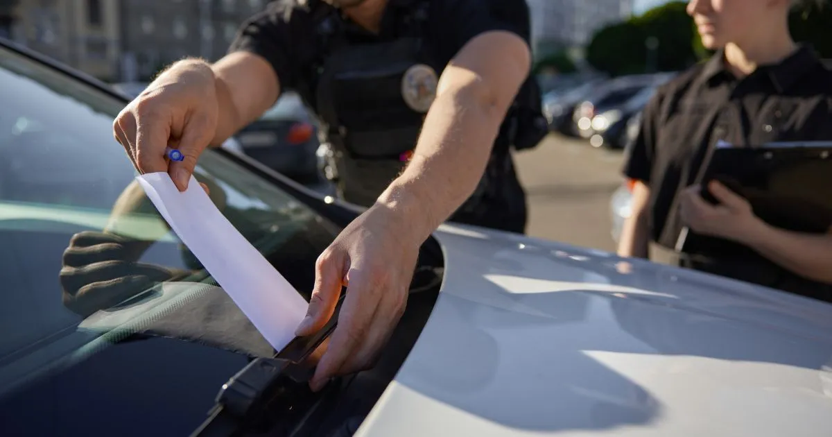 A Traffic Police Officer Issuing A Parking Fine To A Car
