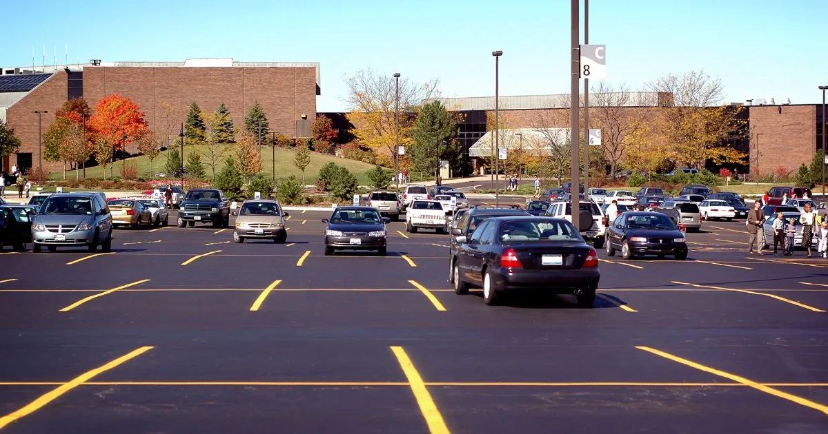 Out Door Street Parking Lot With People And Cars