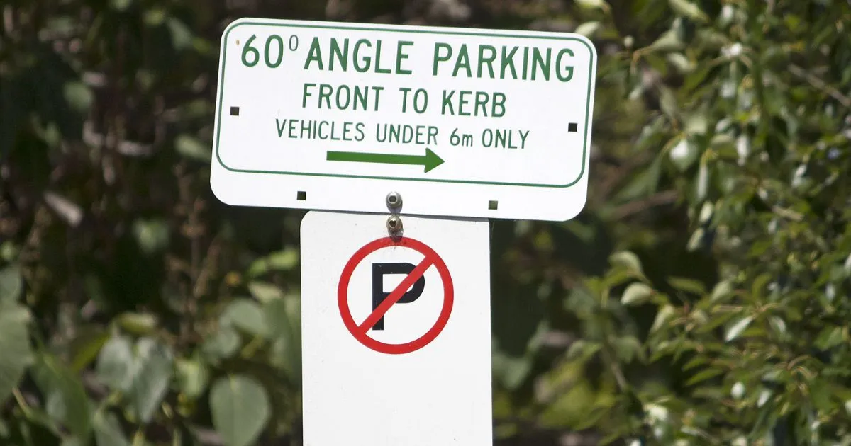 The Sixty Degree Angle Parking And No Parking Sign In A Street In Australia