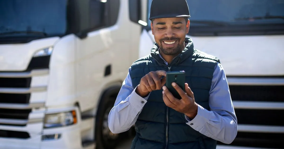 Truck Driver Using Mobile App For Logistics Truck Driver Using Mobile App For Logistics